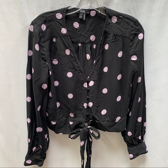 PAIGE Blouse Polka Dot Puff Sleeve Button Up  Front Tie Size Small - Picture 4 of 6
